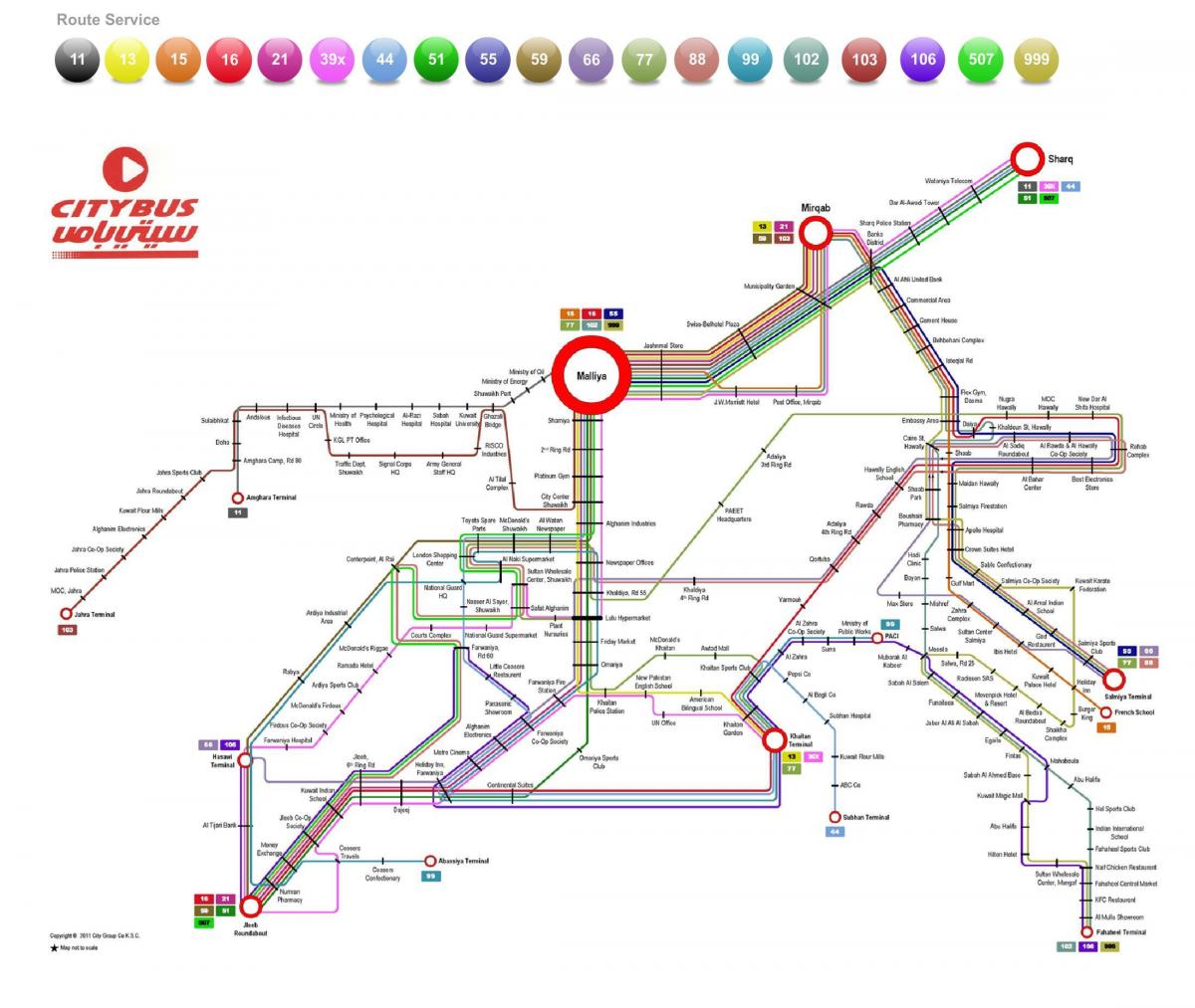 кувајт сити автобус 999 маршрутата на мапата