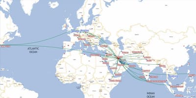 Карта на кувајт дишните патишта, дестинации